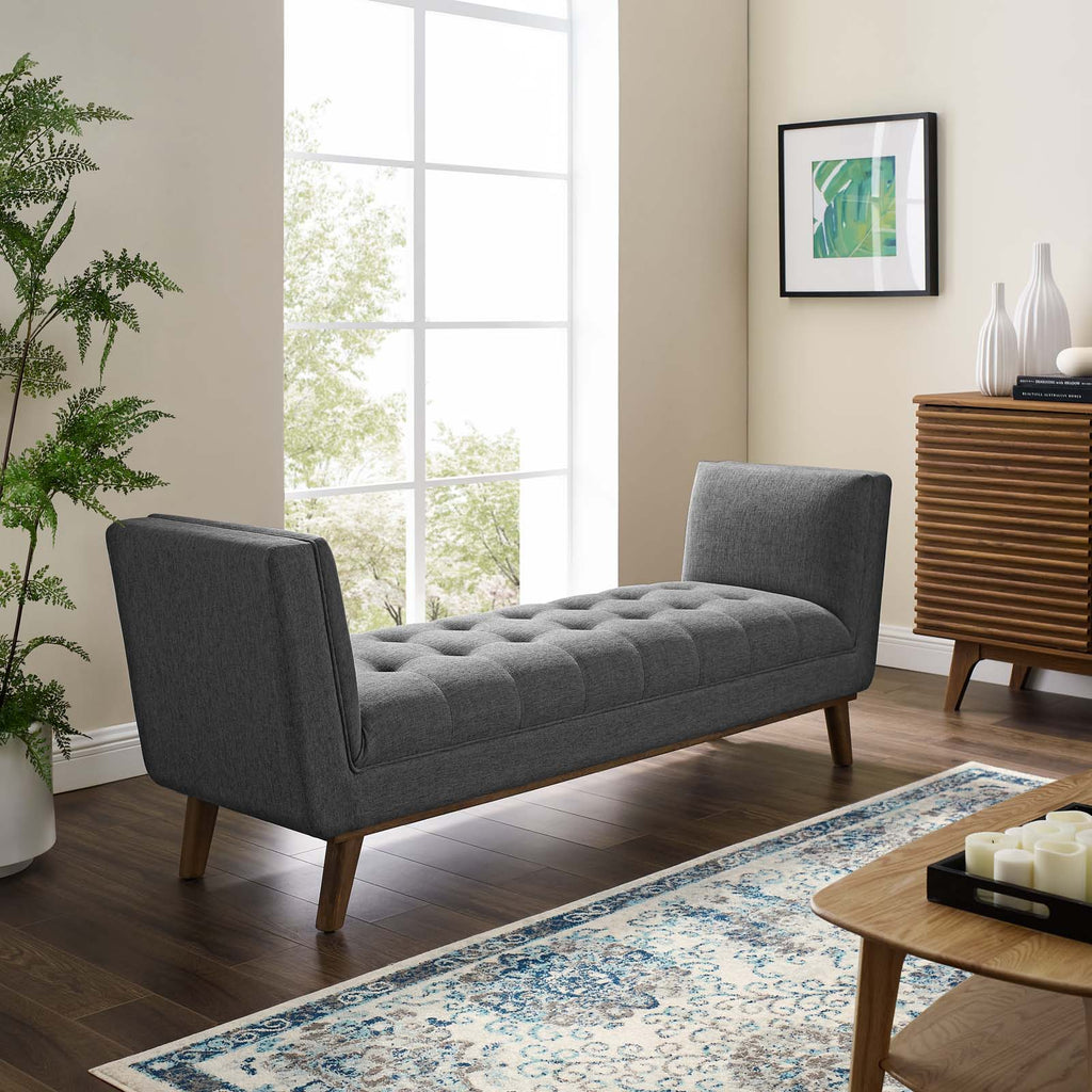 Haven Tufted Button Upholstered Fabric Accent Bench in Gray