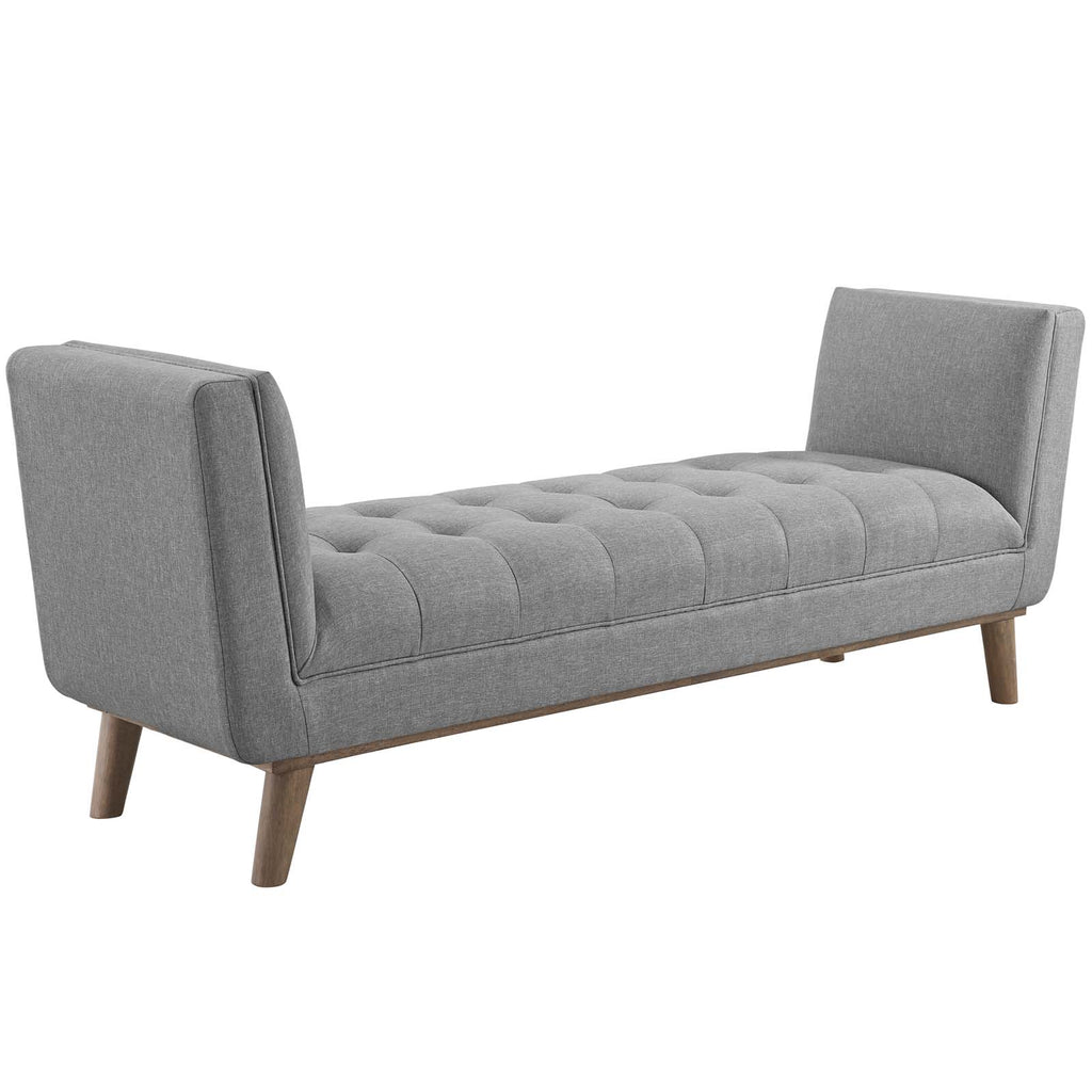 Haven Tufted Button Upholstered Fabric Accent Bench in Light Gray