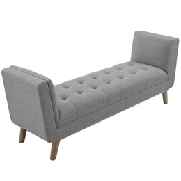 Haven Tufted Button Upholstered Fabric Accent Bench in Light Gray