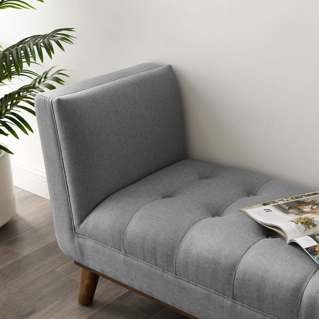 Haven Tufted Button Upholstered Fabric Accent Bench in Light Gray