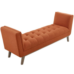 Haven Tufted Button Upholstered Fabric Accent Bench in Orange