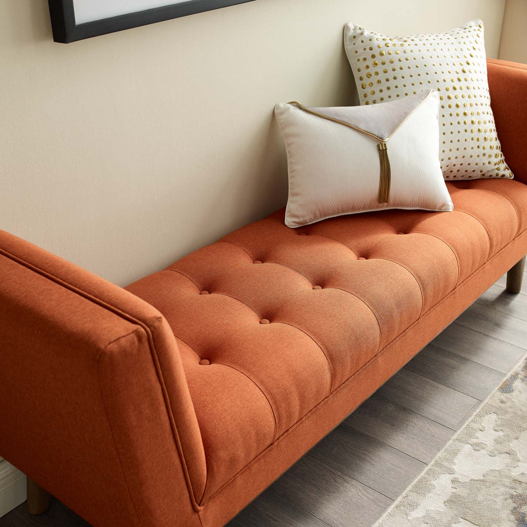 Haven Tufted Button Upholstered Fabric Accent Bench in Orange