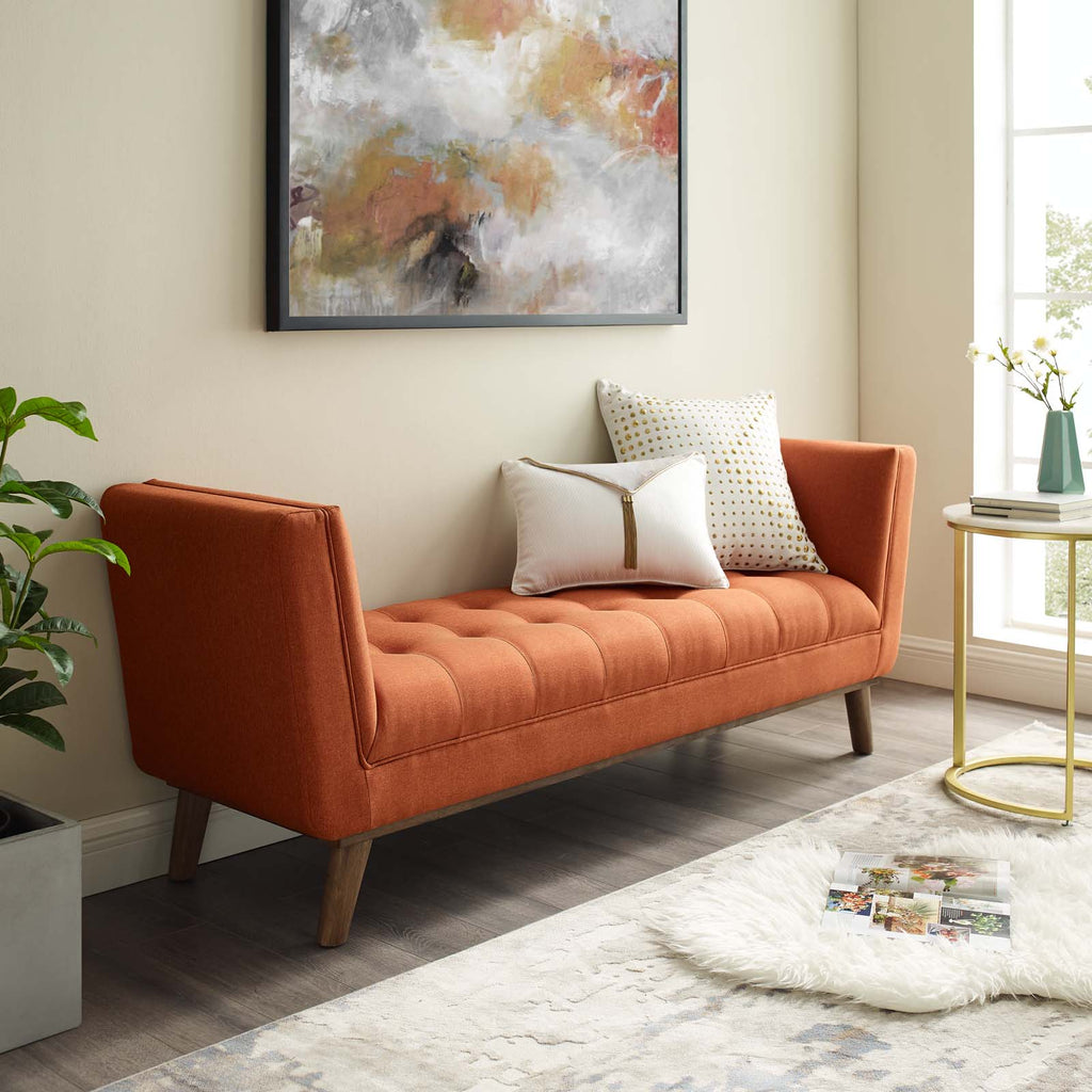 Haven Tufted Button Upholstered Fabric Accent Bench in Orange