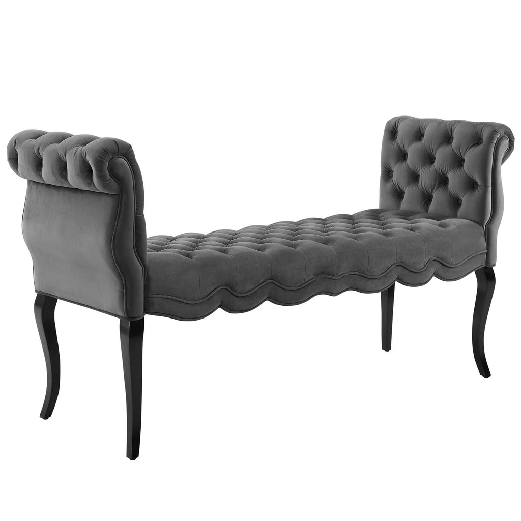 Adelia Chesterfield Style Button Tufted Performance Velvet Bench in Gray