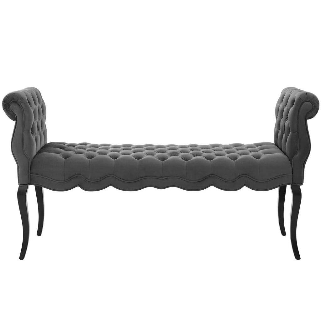 Adelia Chesterfield Style Button Tufted Performance Velvet Bench in Gray