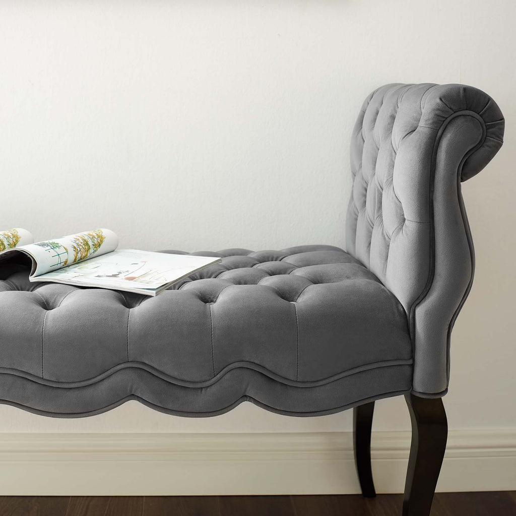 Adelia Chesterfield Style Button Tufted Performance Velvet Bench in Gray