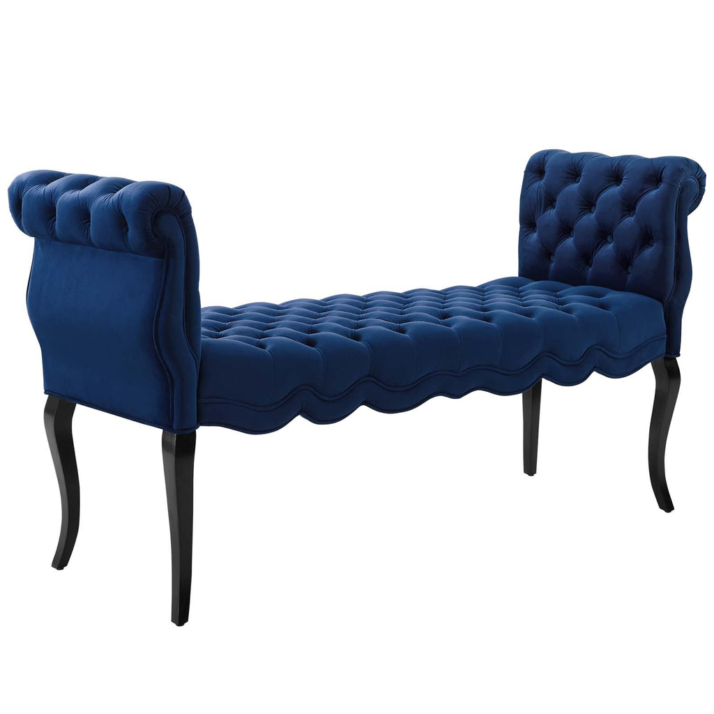 Adelia Chesterfield Style Button Tufted Performance Velvet Bench in Navy