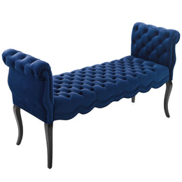 Adelia Chesterfield Style Button Tufted Performance Velvet Bench in Navy