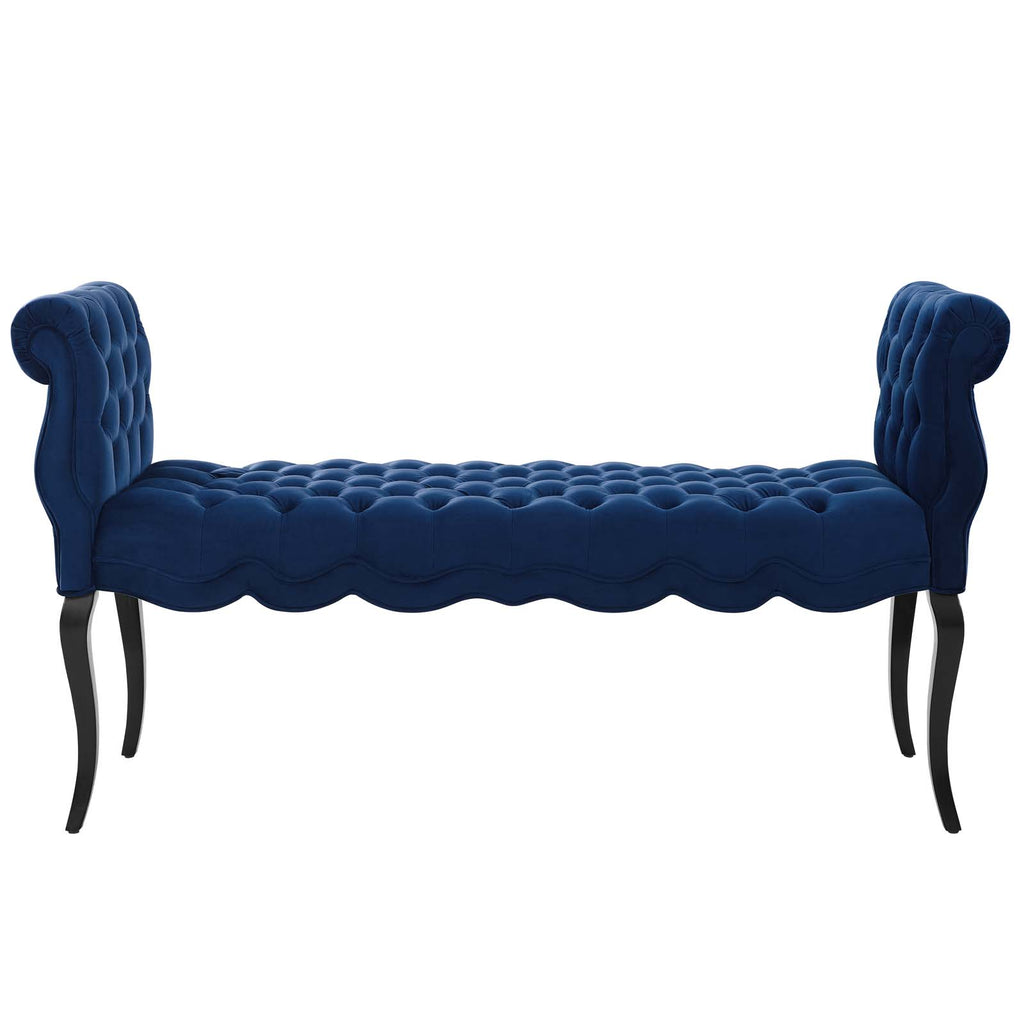 Adelia Chesterfield Style Button Tufted Performance Velvet Bench in Navy