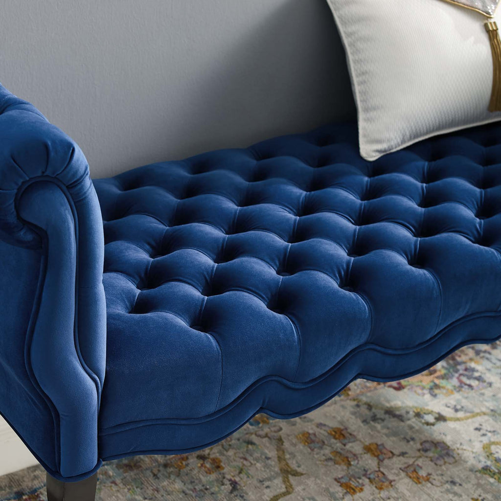 Adelia Chesterfield Style Button Tufted Performance Velvet Bench in Navy