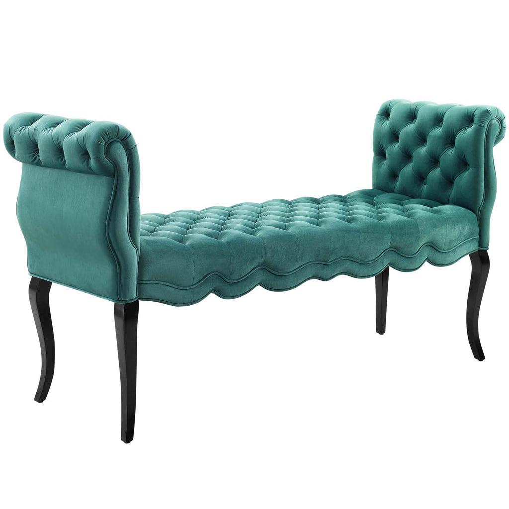 Adelia Chesterfield Style Button Tufted Performance Velvet Bench in Teal