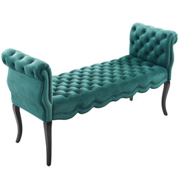 Adelia Chesterfield Style Button Tufted Performance Velvet Bench in Teal