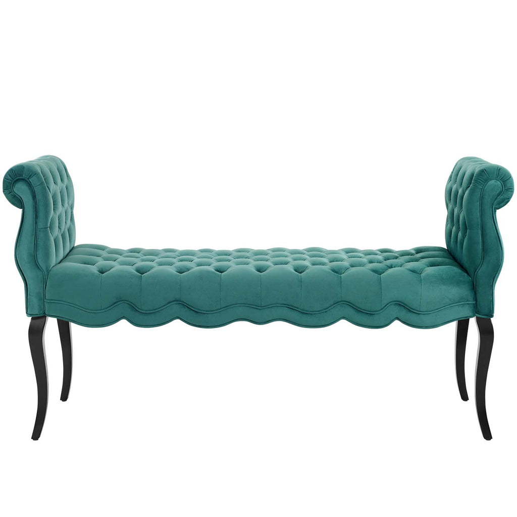 Adelia Chesterfield Style Button Tufted Performance Velvet Bench in Teal