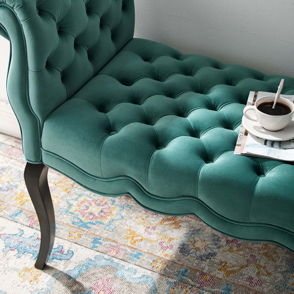 Adelia Chesterfield Style Button Tufted Performance Velvet Bench in Teal