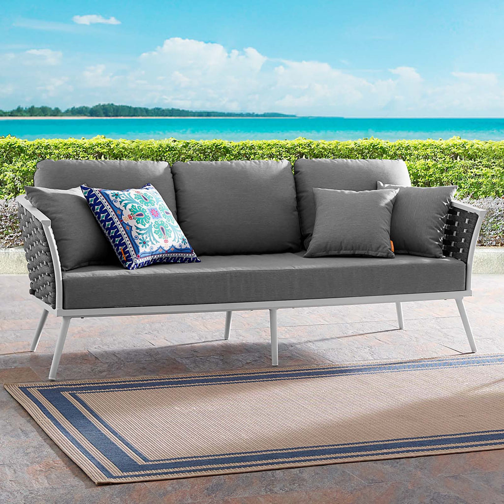 Stance Outdoor Patio Aluminum Sofa in White Gray