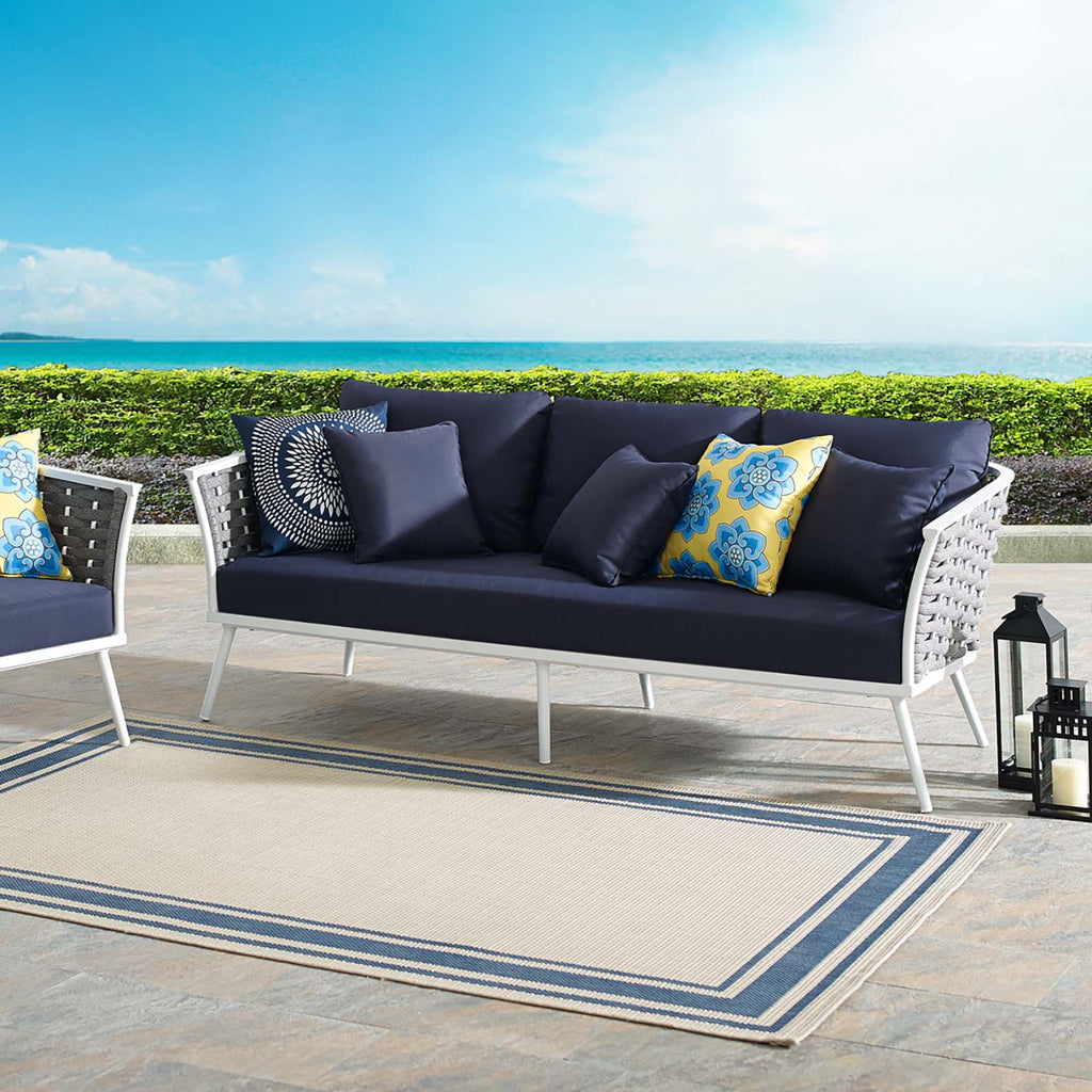 Stance Outdoor Patio Aluminum Sofa in White navy