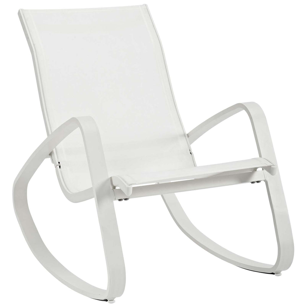 Traveler Rocking Outdoor Patio Mesh Sling Lounge Chair in White White