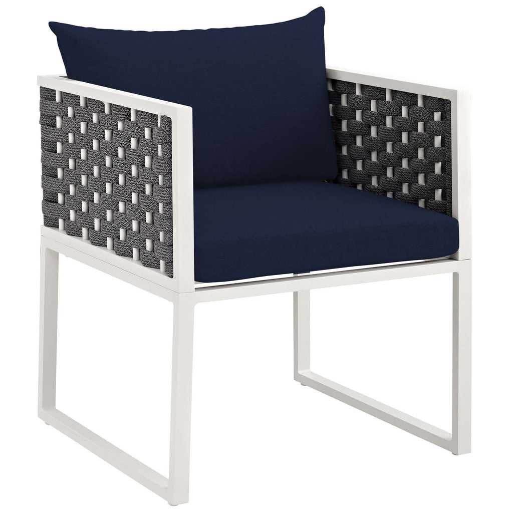 Stance Outdoor Patio Aluminum Dining Armchair in White Navy