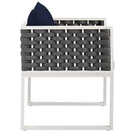 Stance Outdoor Patio Aluminum Dining Armchair in White Navy