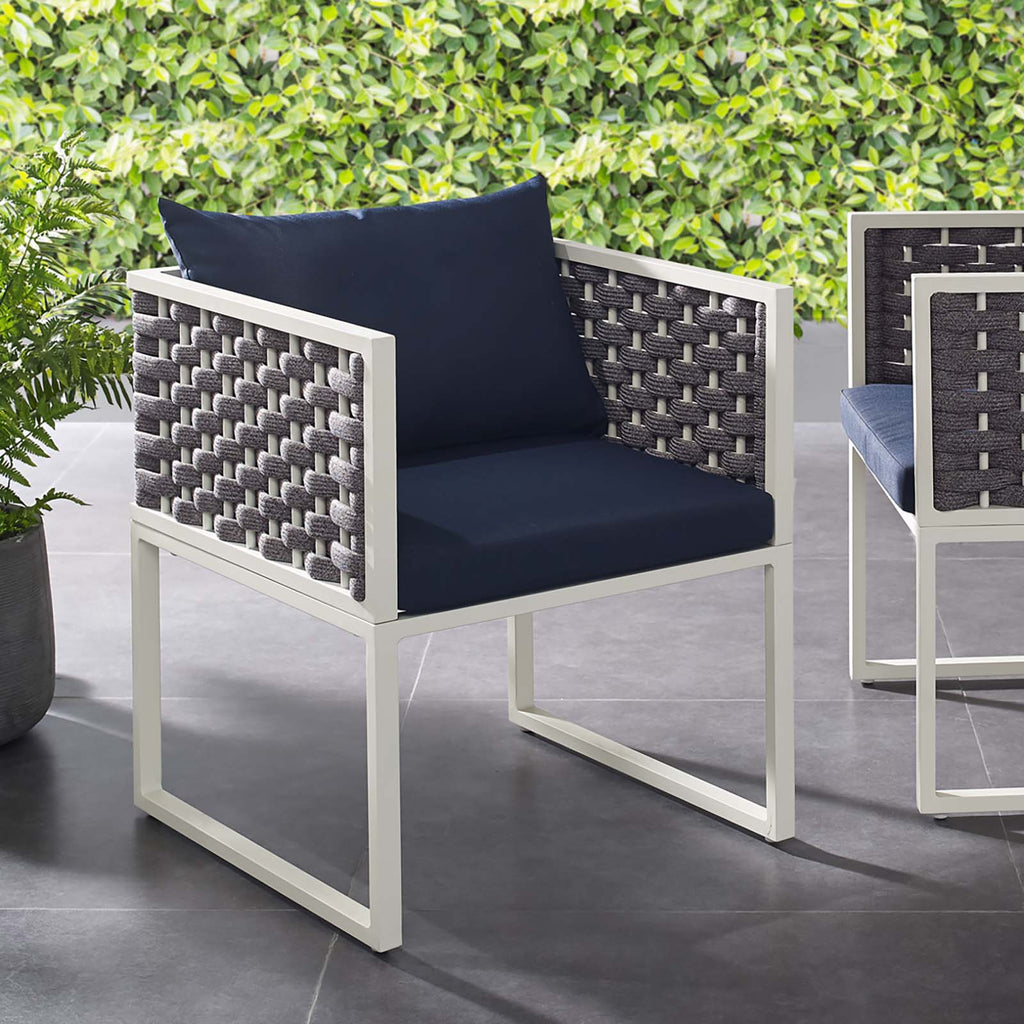 Stance Outdoor Patio Aluminum Dining Armchair in White Navy