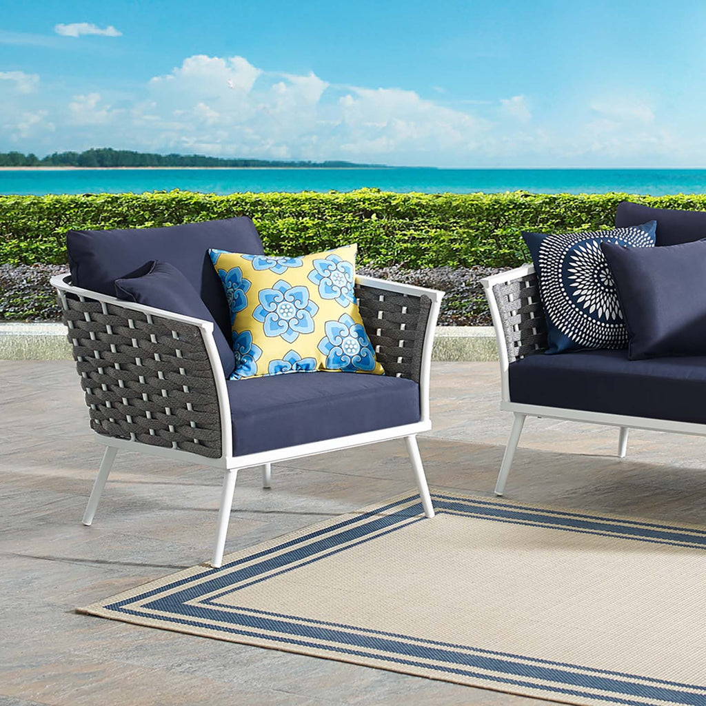 Stance Outdoor Patio Aluminum Armchair in White Navy