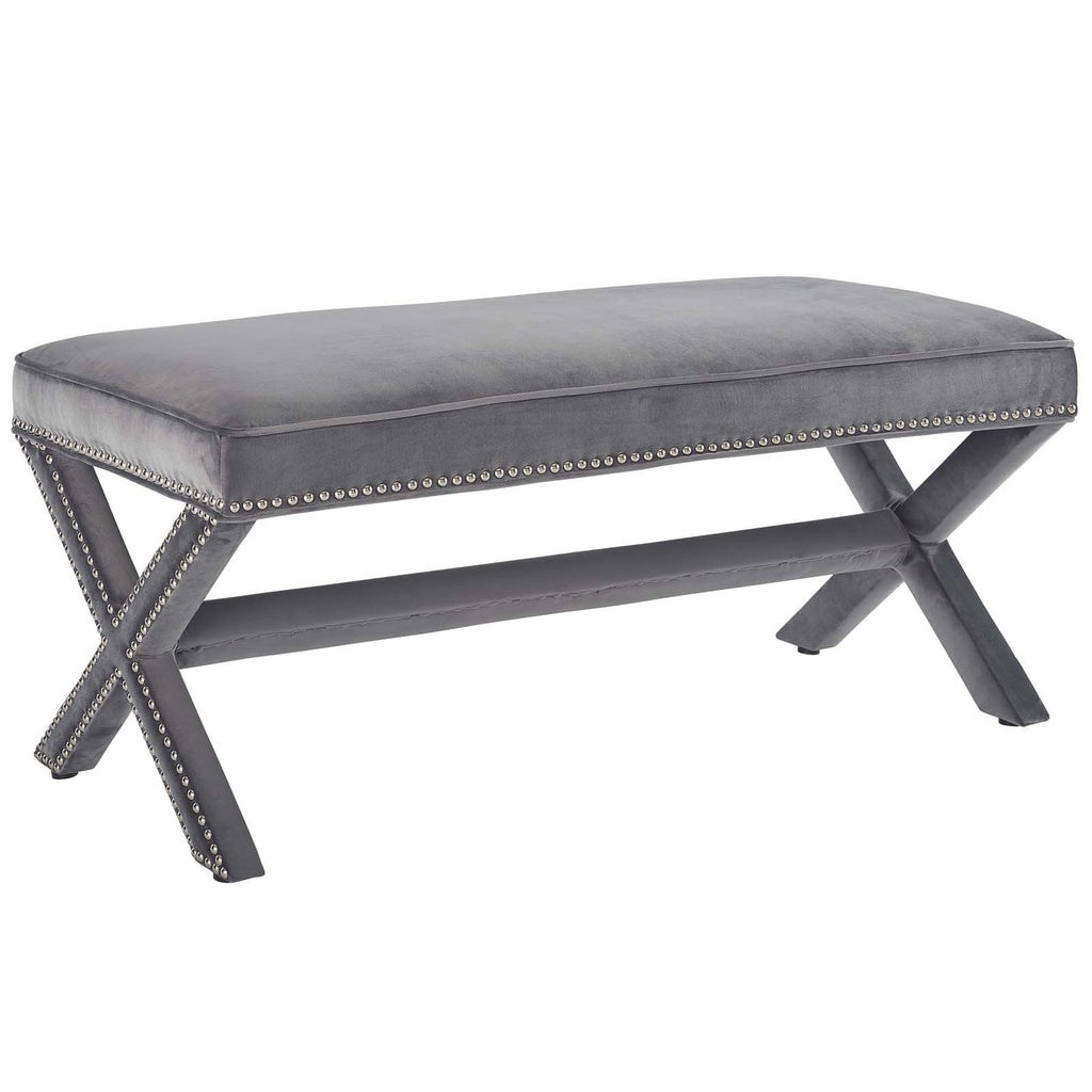 Rivet Performance Velvet Bench in Gray