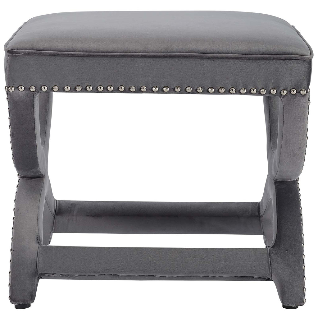 Expound Upholstered Nailhead Trim Performance Velvet Ottoman in Gray