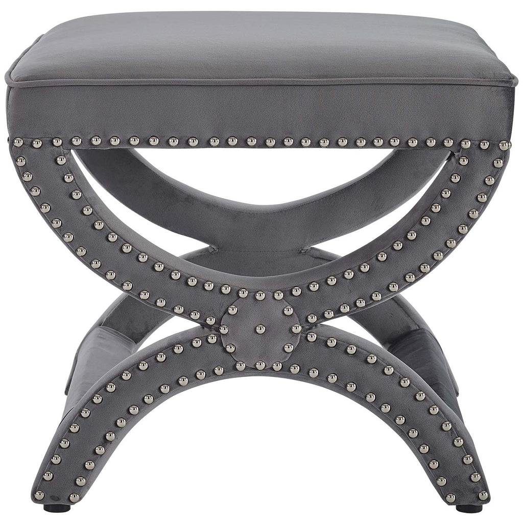 Expound Upholstered Nailhead Trim Performance Velvet Ottoman in Gray