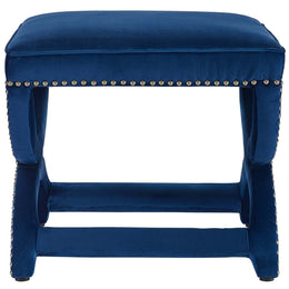 Expound Upholstered Nailhead Trim Performance Velvet Ottoman in Navy