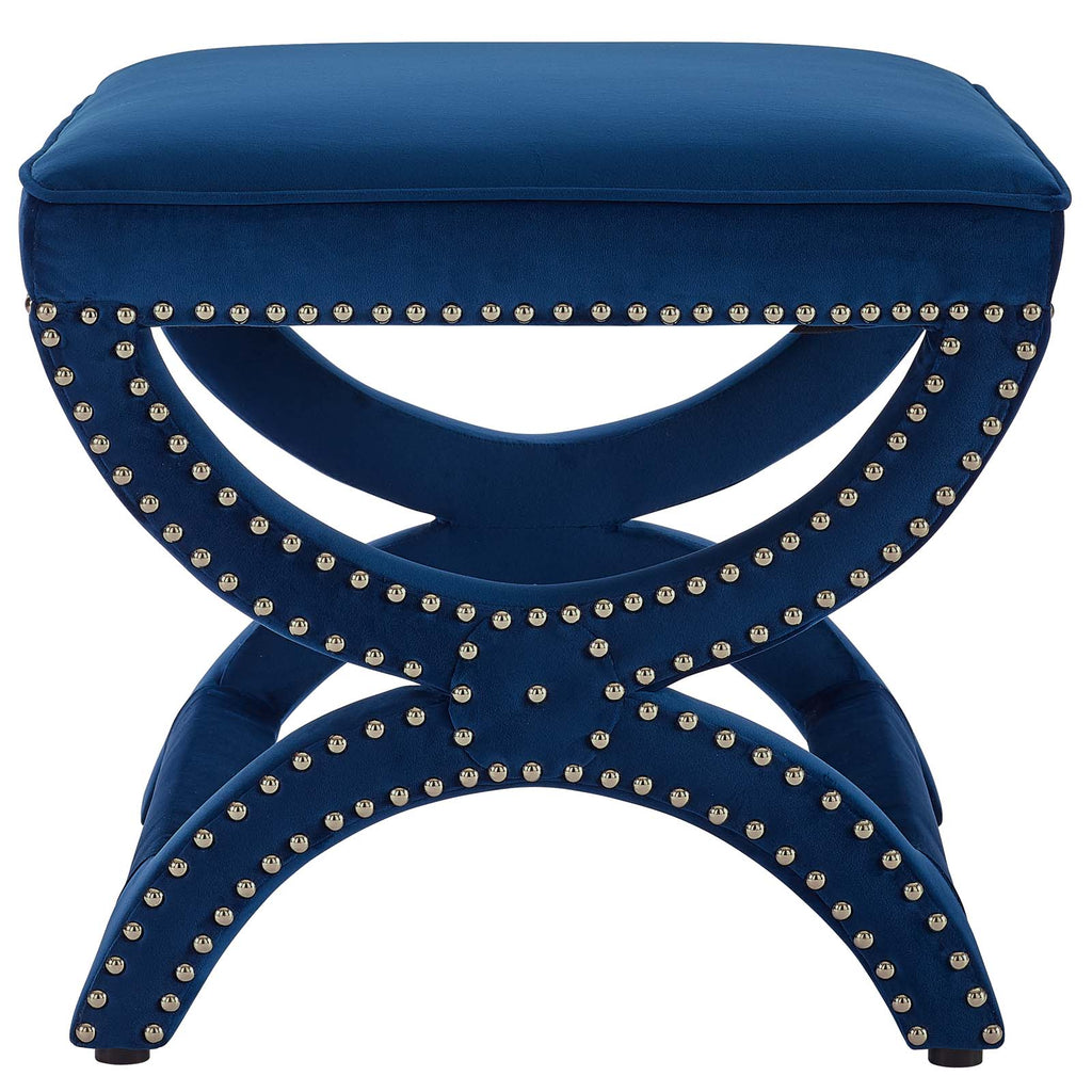 Expound Upholstered Nailhead Trim Performance Velvet Ottoman in Navy