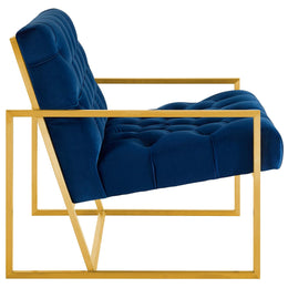 Bequest Gold Stainless Steel Performance Velvet Accent Chair in Navy