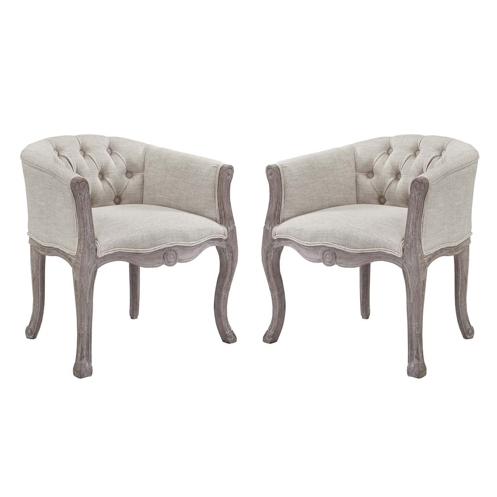 Crown Vintage French Upholstered Fabric Dining Armchair Set of 2 in Beige