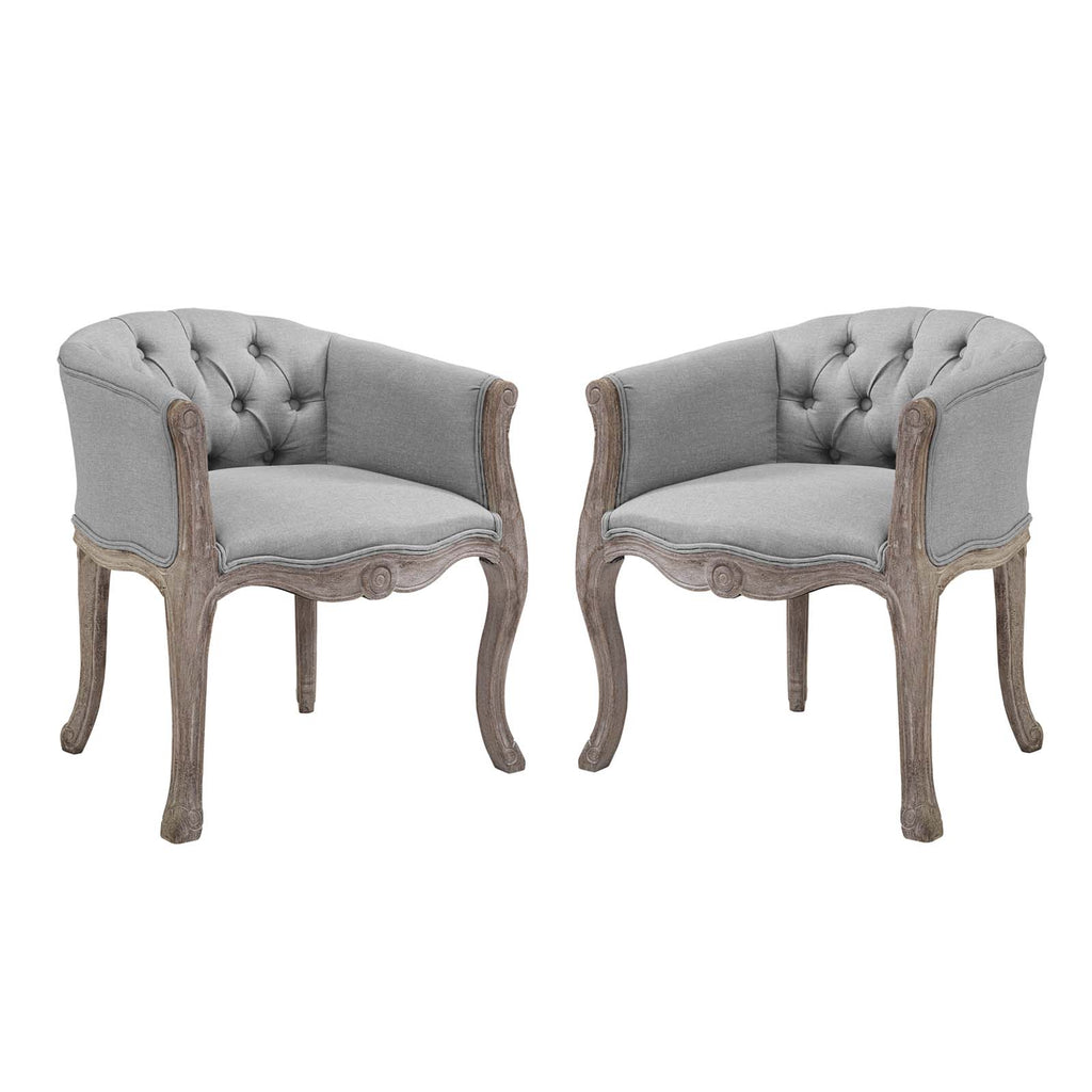 Crown Vintage French Upholstered Fabric Dining Armchair Set of 2 in Light Gray