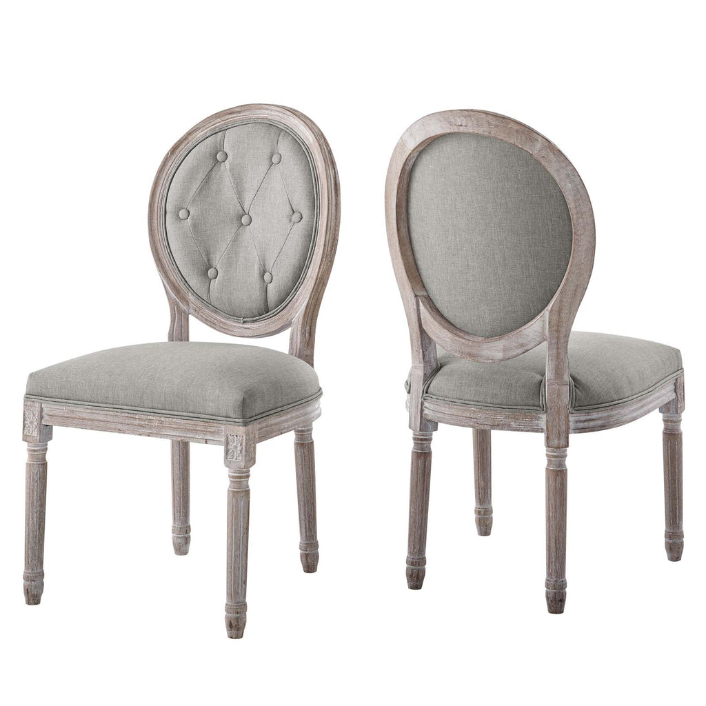 Arise Vintage French Upholstered Fabric Dining Side Chair Set of 2 in Light Gray