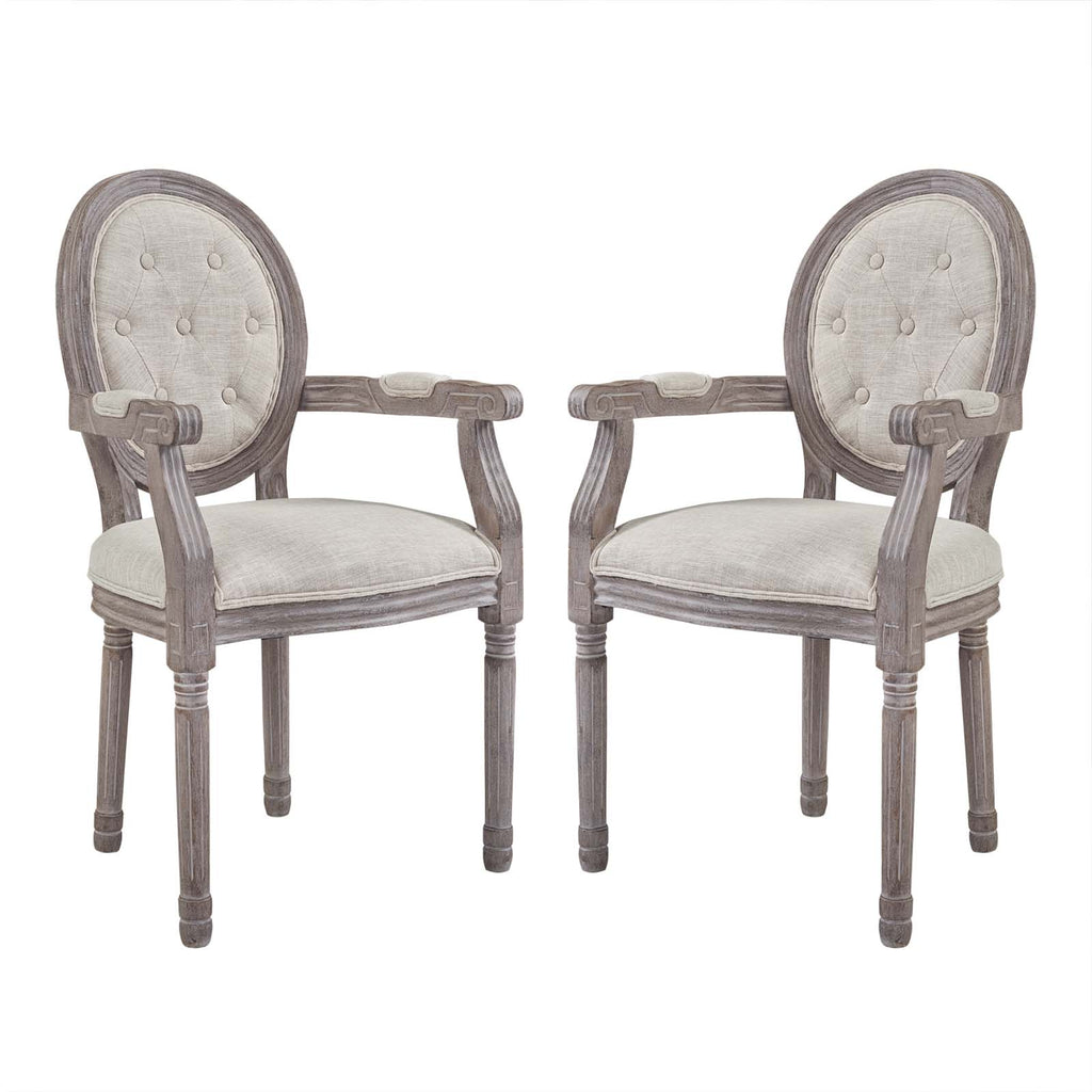 Arise Vintage French Upholstered Fabric Dining Armchair Set of 2 in Beige