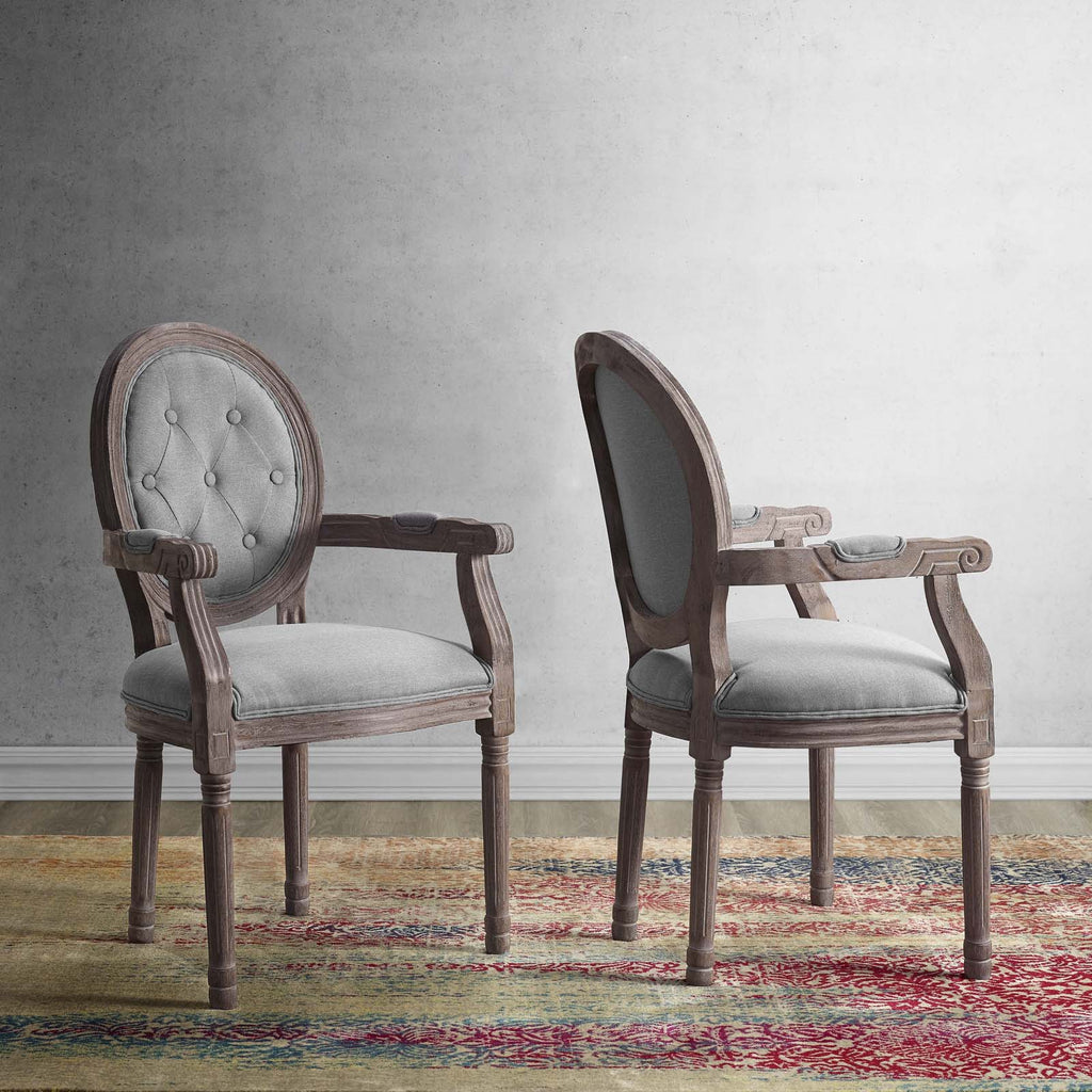 Arise Vintage French Upholstered Fabric Dining Armchair Set of 2 in Light Gray