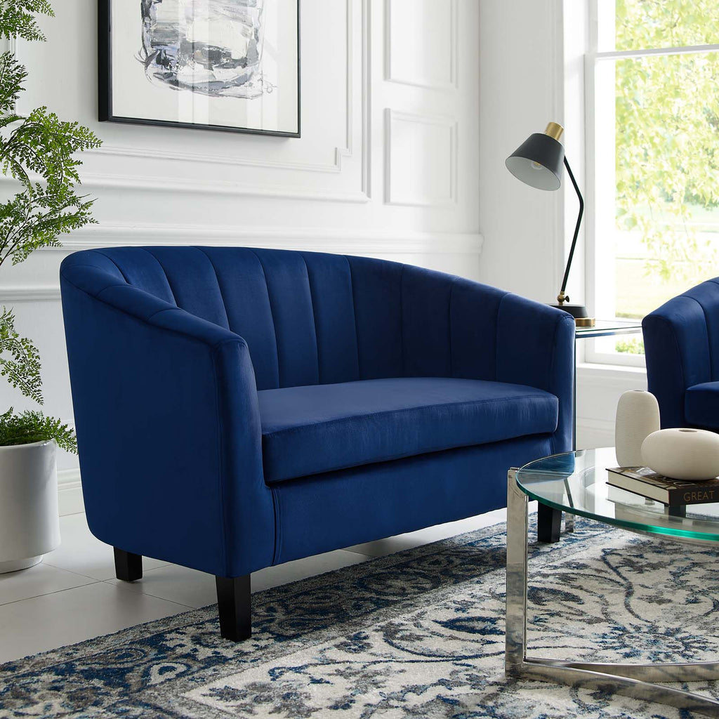 Prospect Channel Tufted Performance Velvet Loveseat in Navy