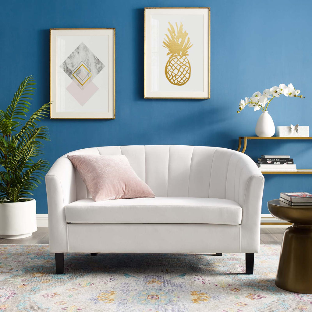 Prospect Channel Tufted Performance Velvet Loveseat in White