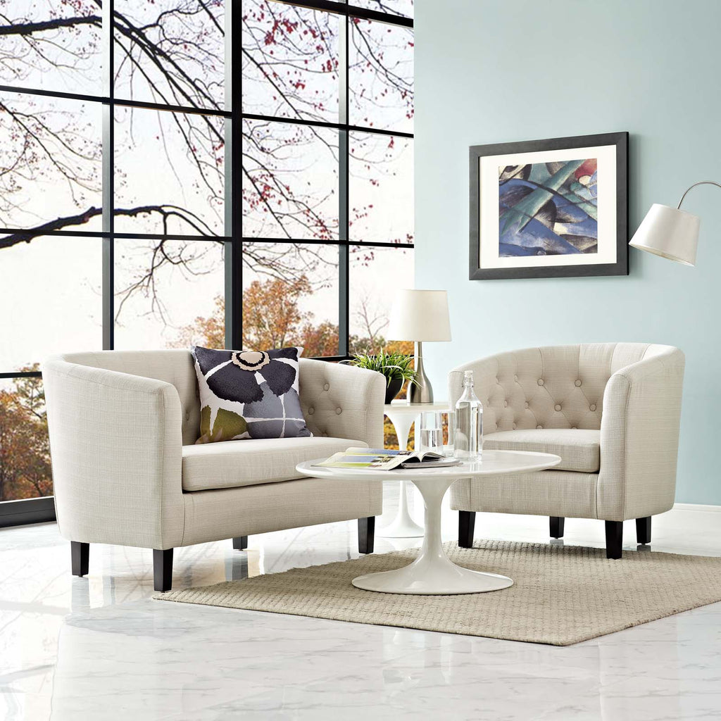 Prospect 2 Piece Upholstered Fabric Loveseat and Armchair Set in Beige