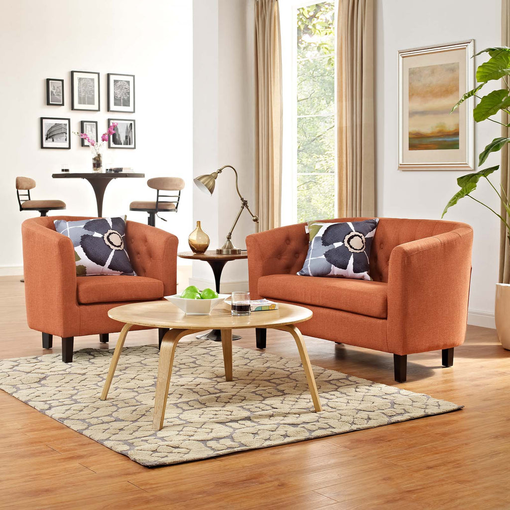 Prospect 2 Piece Upholstered Fabric Loveseat and Armchair Set in Orange