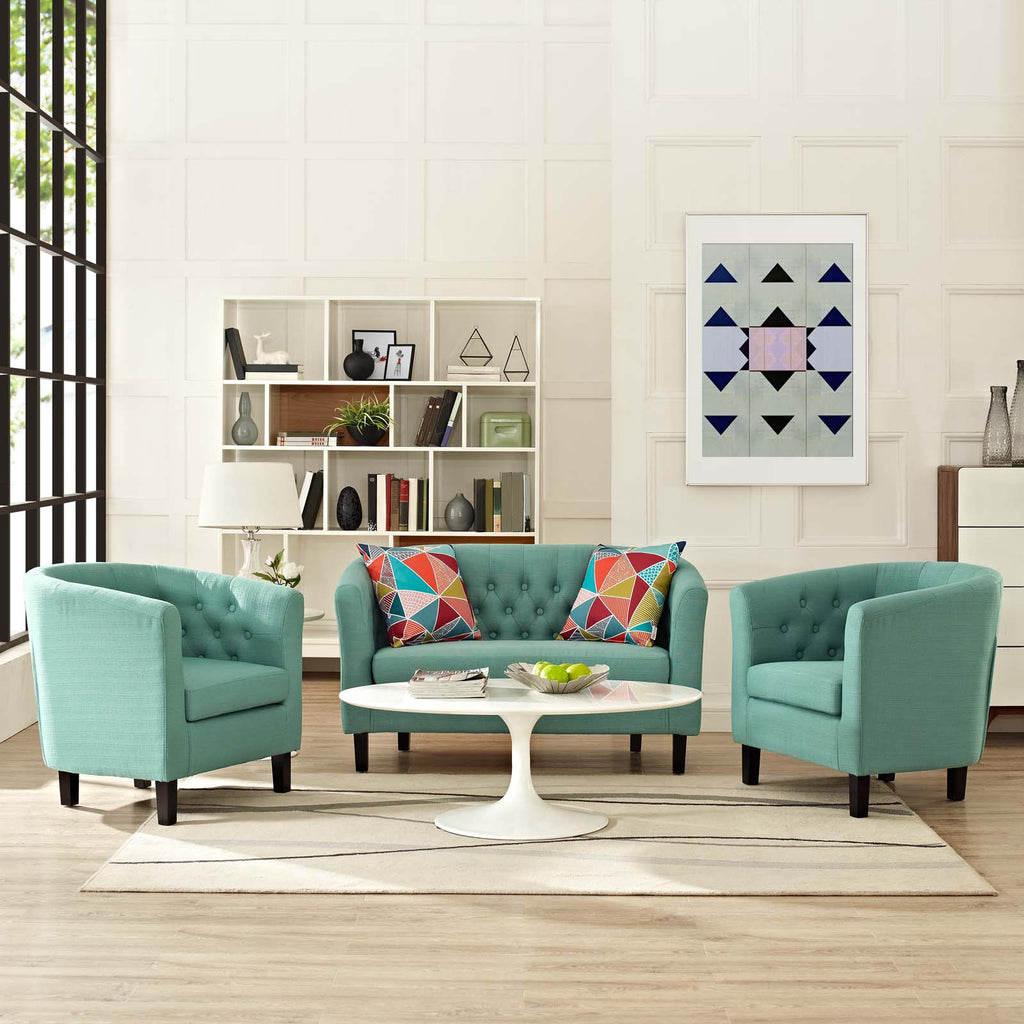 Prospect 3 Piece Upholstered Fabric Loveseat and Armchair Set in Laguna