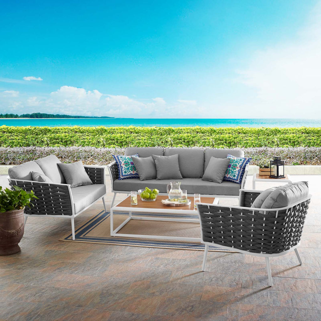 Stance 6 Piece Outdoor Patio Aluminum Sectional Sofa Set in White Gray-3