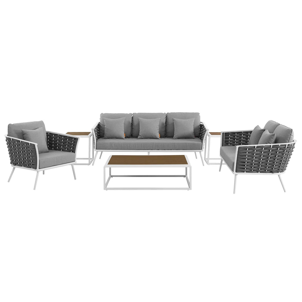 Stance 6 Piece Outdoor Patio Aluminum Sectional Sofa Set in White Gray-3