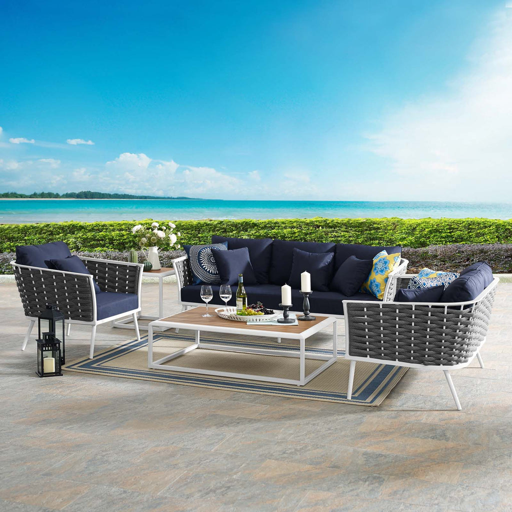 Stance 6 Piece Outdoor Patio Aluminum Sectional Sofa Set in White Navy-3