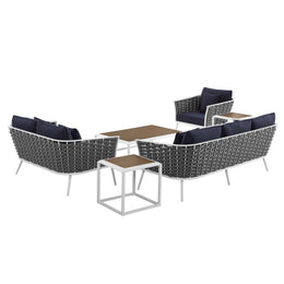 Stance 6 Piece Outdoor Patio Aluminum Sectional Sofa Set in White Navy-3