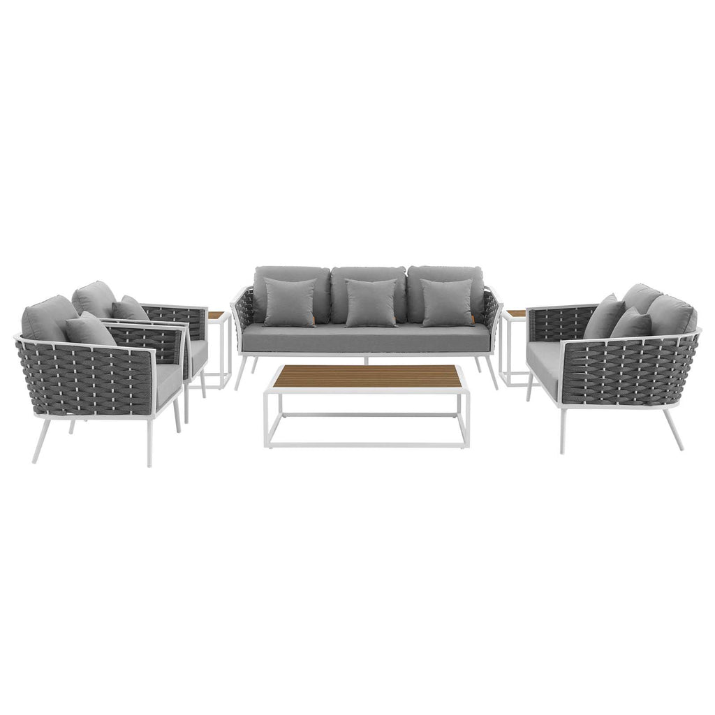 Stance 7 Piece Outdoor Patio Aluminum Sectional Sofa Set in White Gray