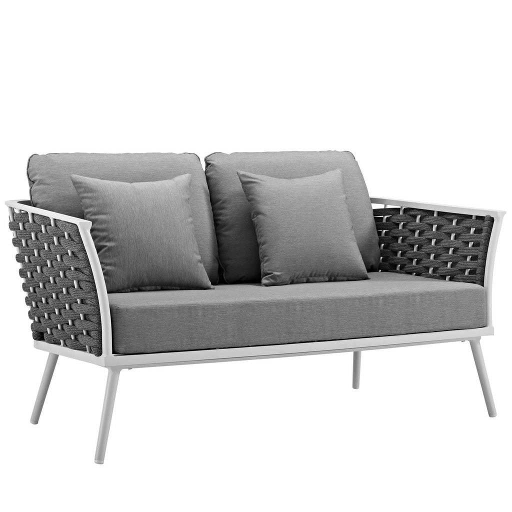 Stance 7 Piece Outdoor Patio Aluminum Sectional Sofa Set in White Gray