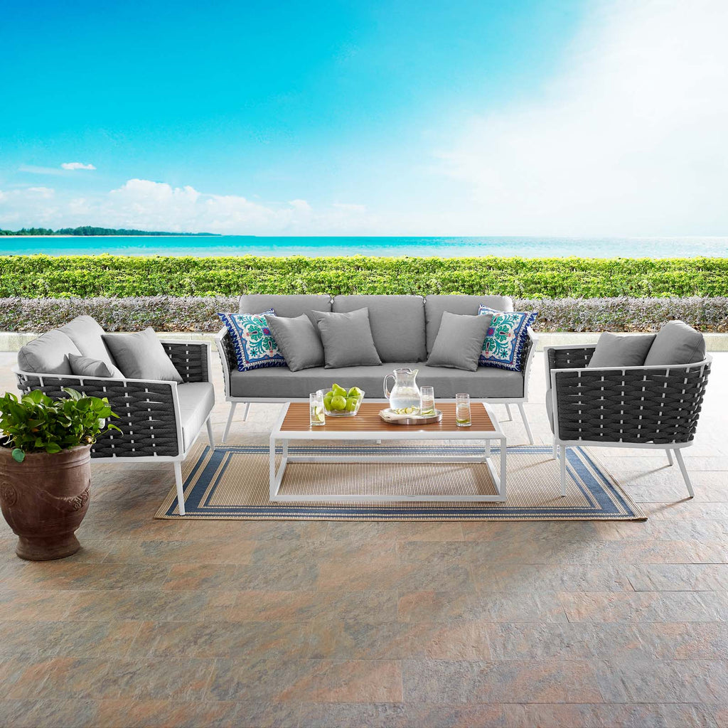 Stance 4 Piece Outdoor Patio Aluminum Sectional Sofa Set in White Gray-3