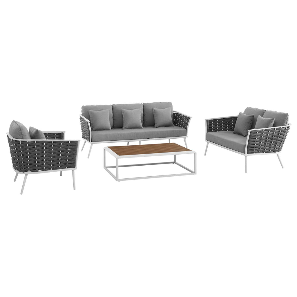 Stance 4 Piece Outdoor Patio Aluminum Sectional Sofa Set in White Gray-3