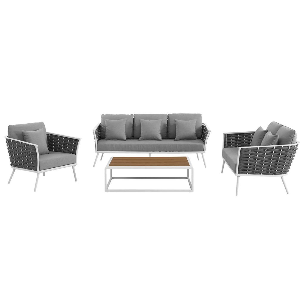 Stance 4 Piece Outdoor Patio Aluminum Sectional Sofa Set in White Gray-3